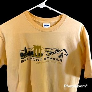 Belmont Stakes 2010 Tshirt. Yellow. Gildan Ultra Cotton. Size Medium